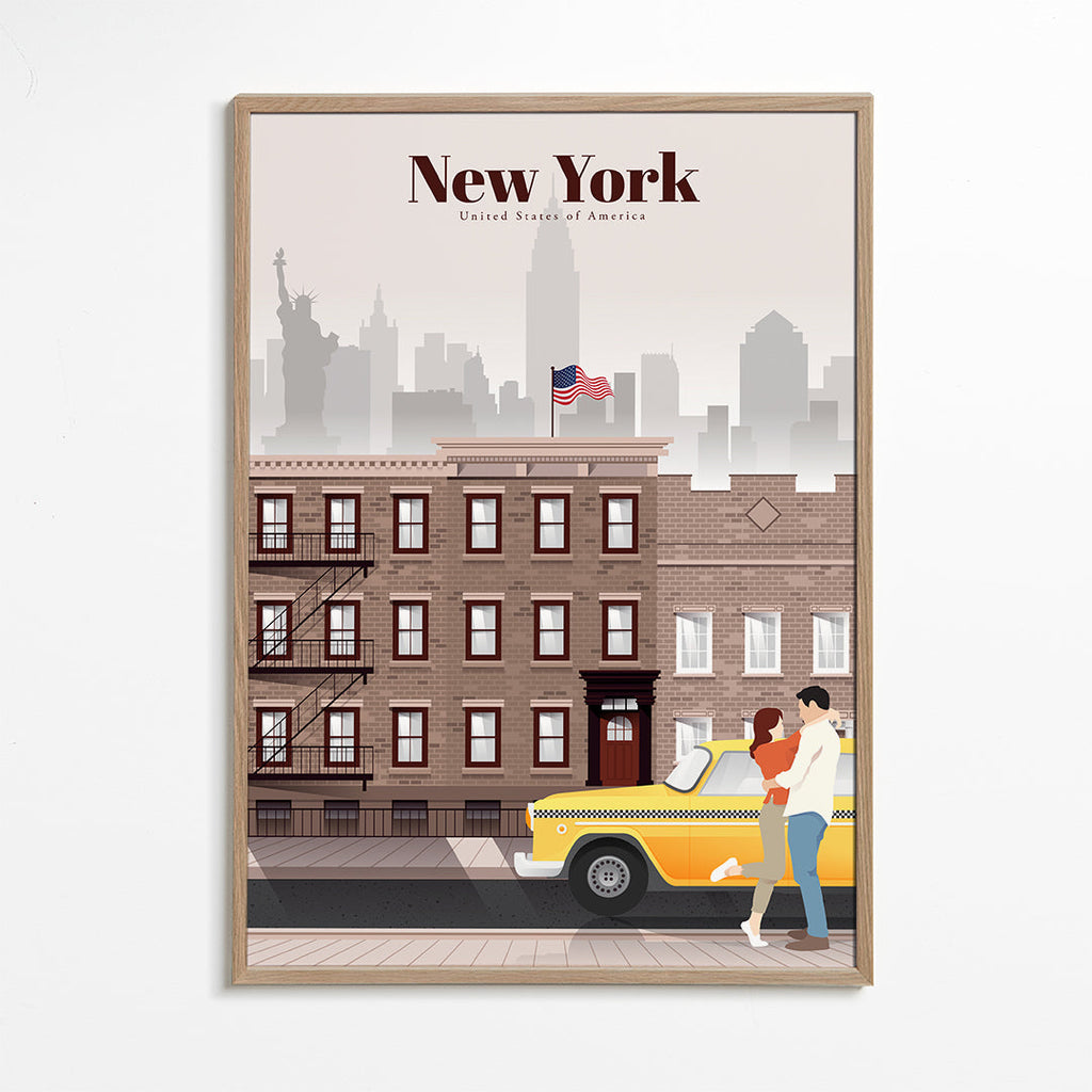 Cestovatelský plakát New York taxi pár