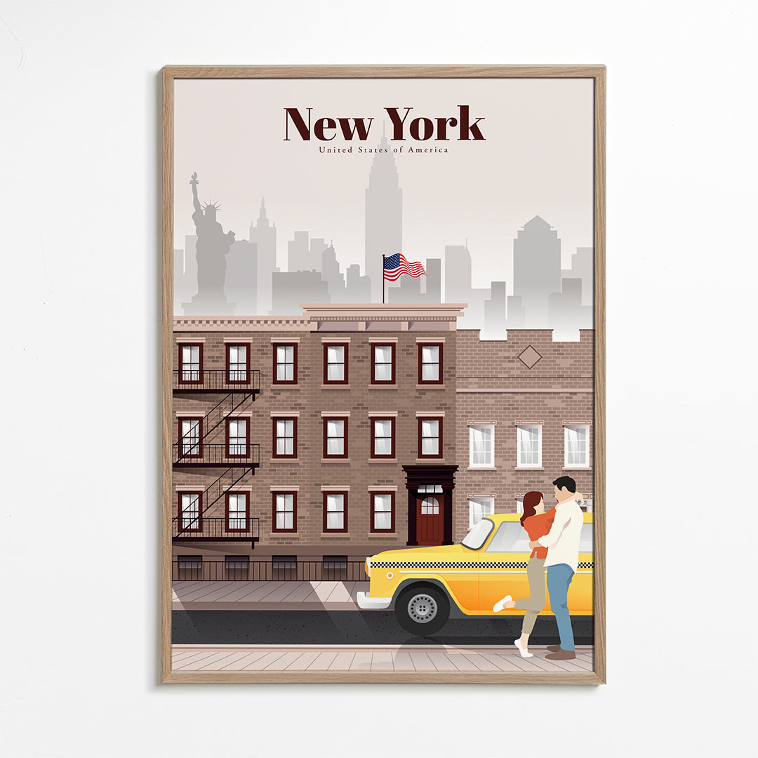 Cestovatelský plakát New York taxi pár