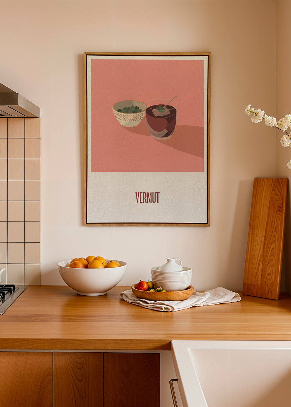 Obraz do kuchyně Vermut a olivy minimalistická ilustrace