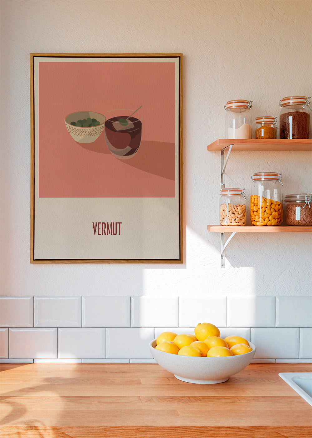 Obraz do kuchyně Vermut a olivy minimalistická ilustrace