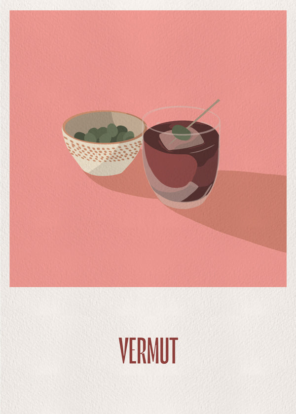 Obraz do kuchyně Vermut a olivy minimalistická ilustrace