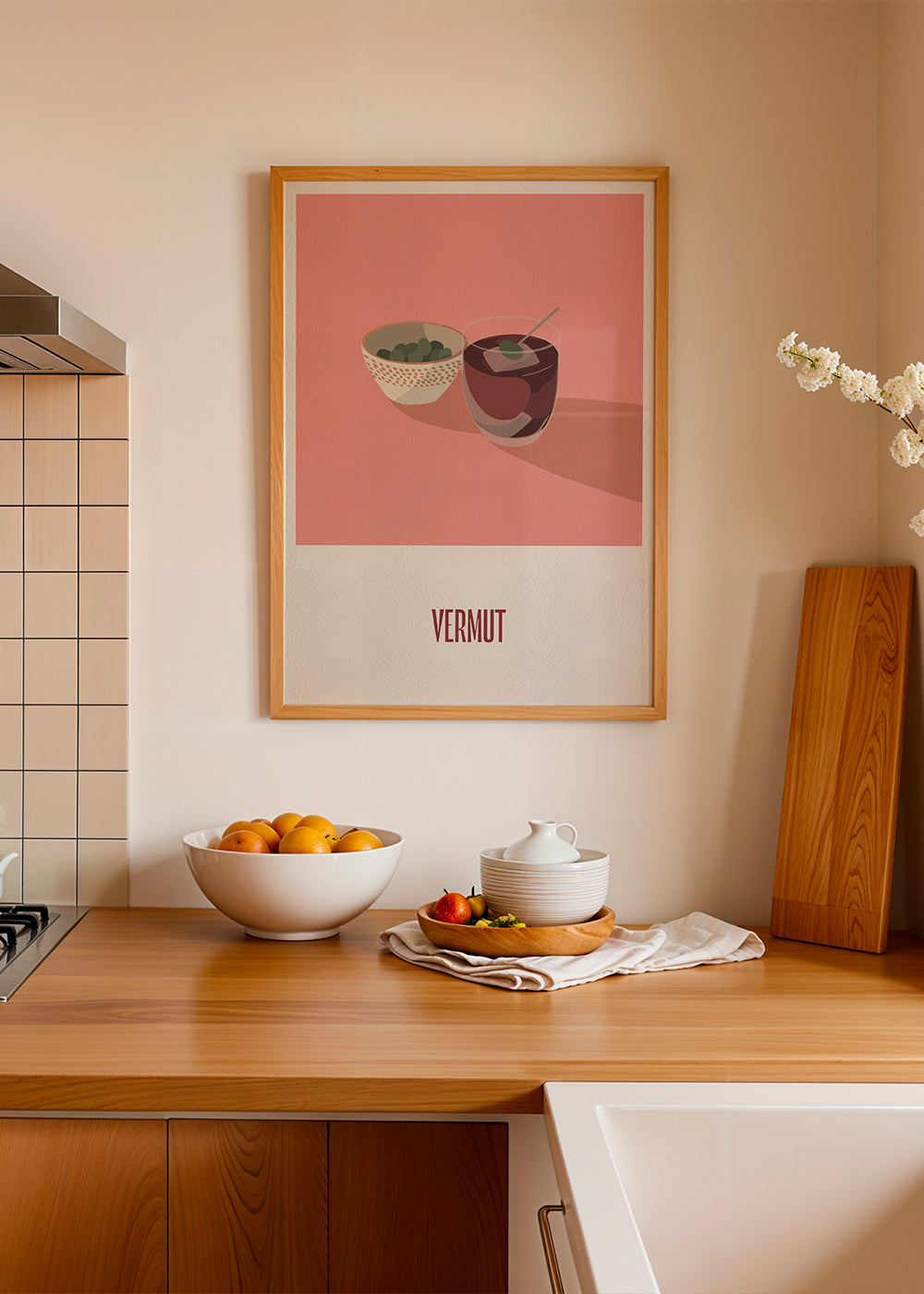Obraz do kuchyně Vermut a olivy minimalistická ilustrace