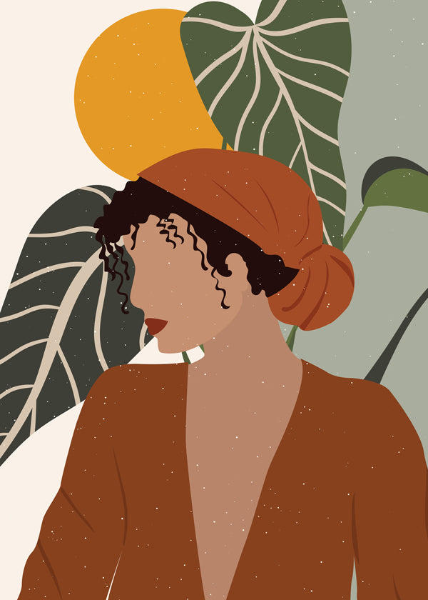 Ilustrace žena boho s listy