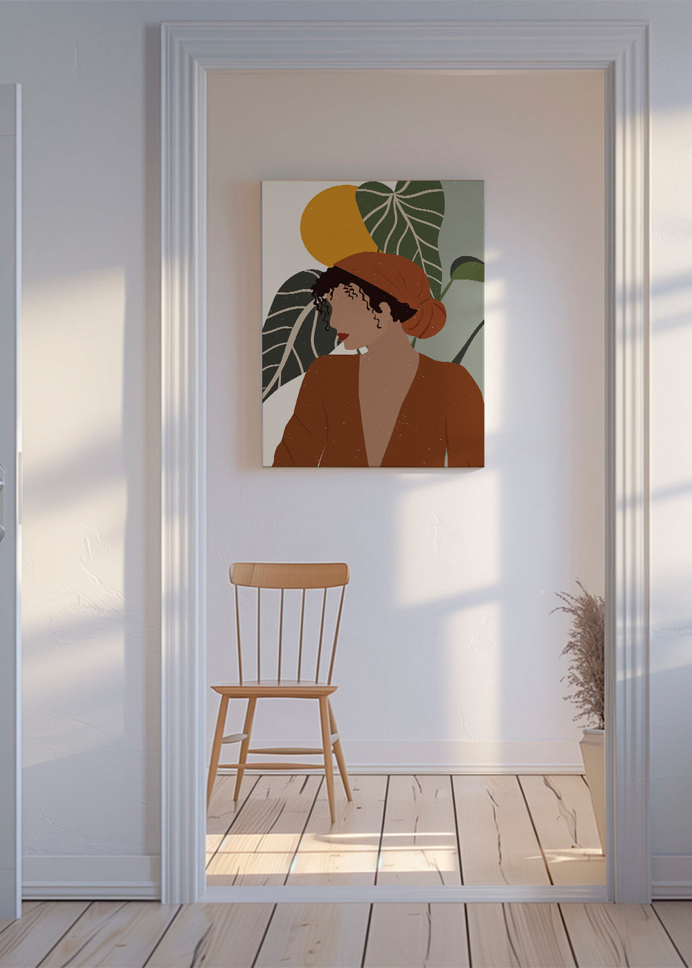 Ilustrace žena boho s listy