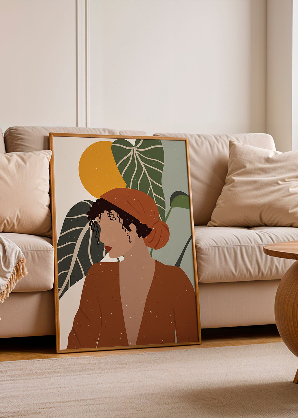 Ilustrace žena boho s listy