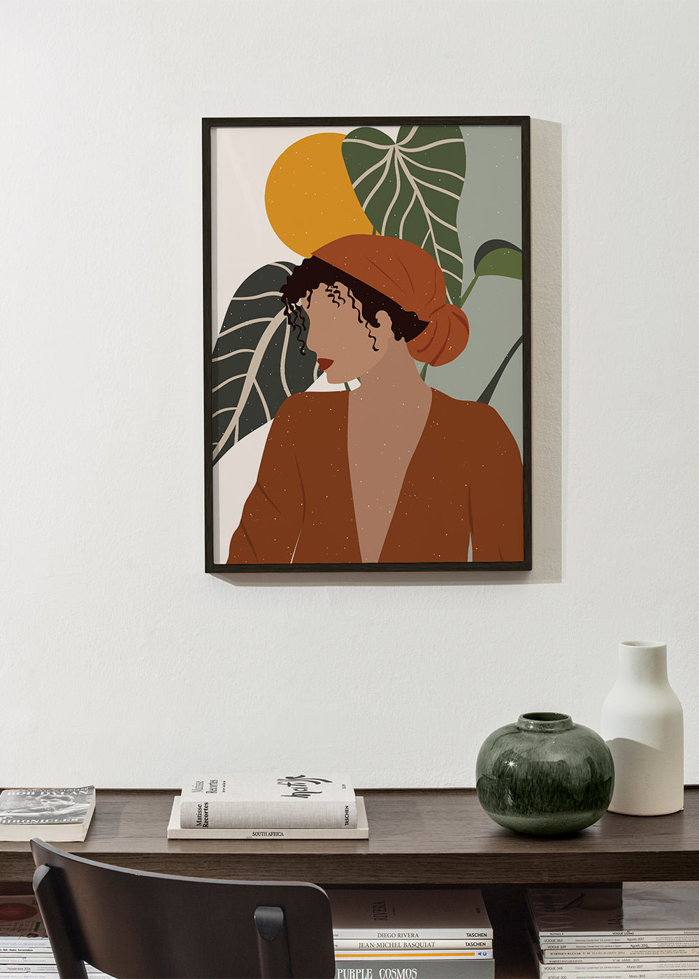 Ilustrace žena boho s listy