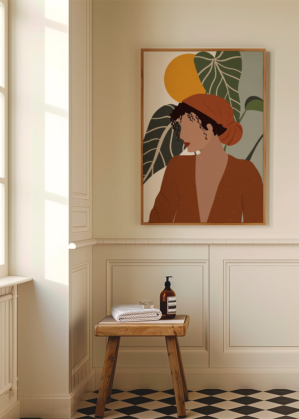 Ilustrace žena boho s listy