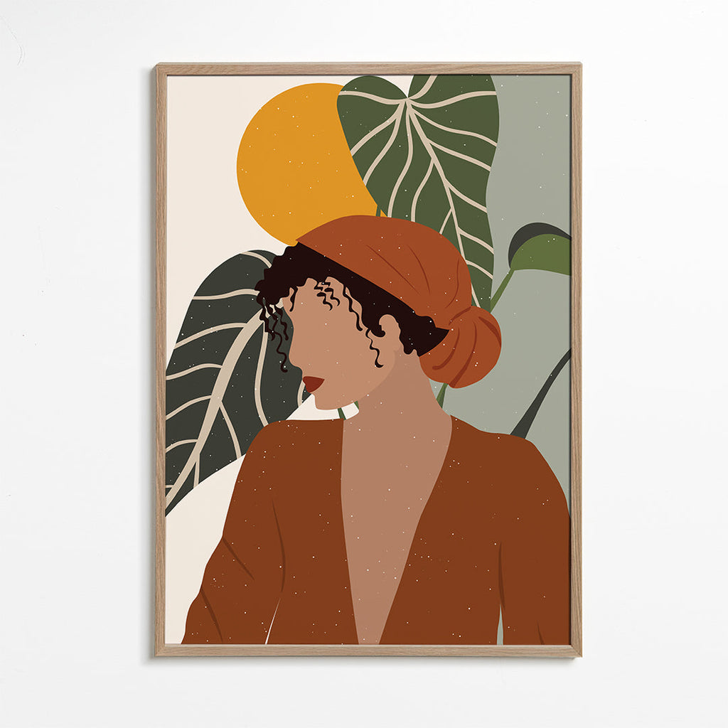 Ilustrace žena boho s listy
