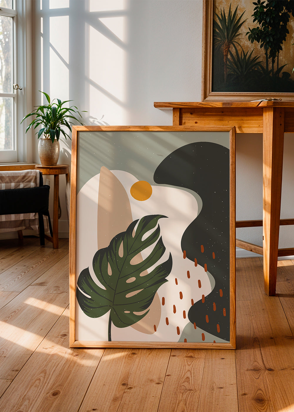 Botanický plakát se stylizovaným listem monstera