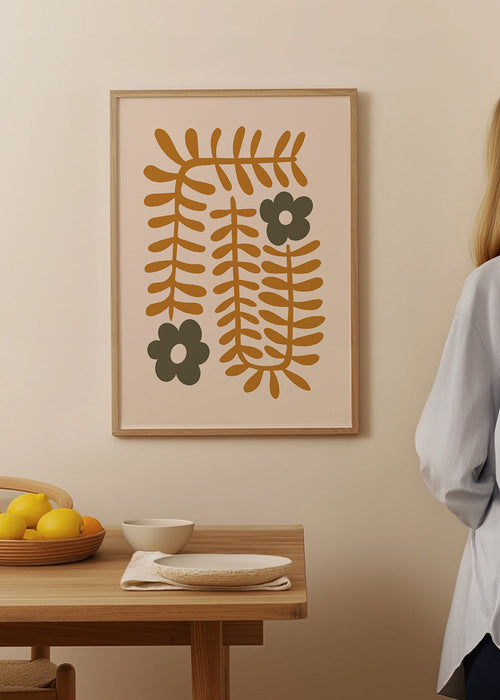 Botanický plakát s abstraktními hořčicovými listy