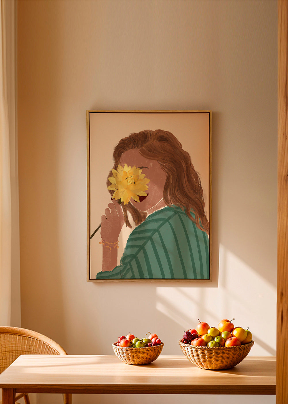 Botanický plakát žena se žlutou květinou