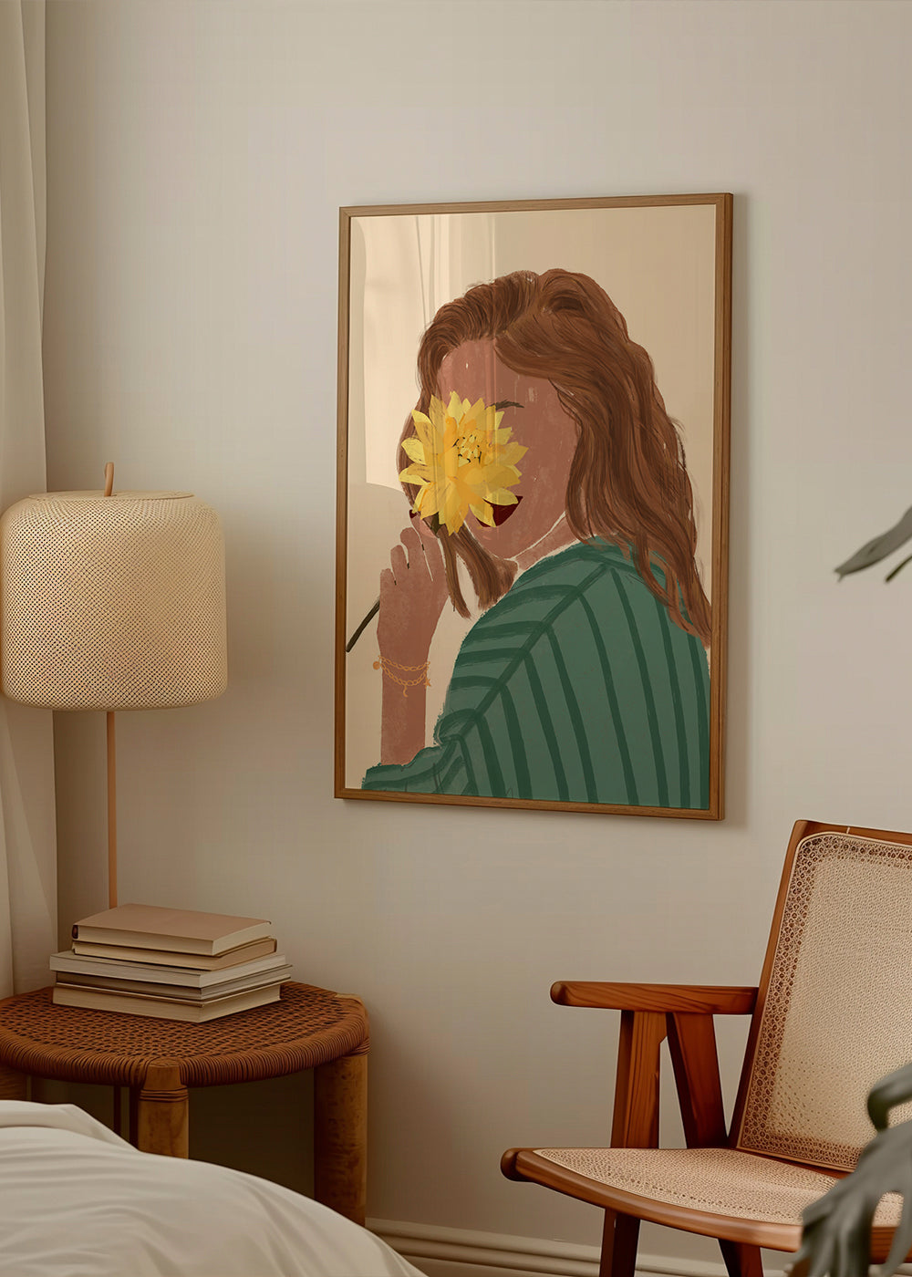 Botanický plakát žena se žlutou květinou