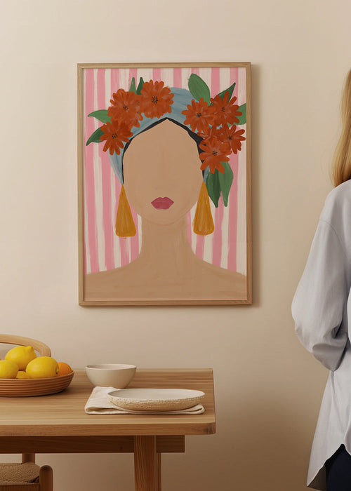 Ilustrace portrét ženy s květinovým věncem