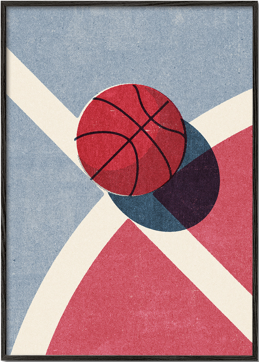 Sportovní umění: basketbalový míč na geometrickém hřišti