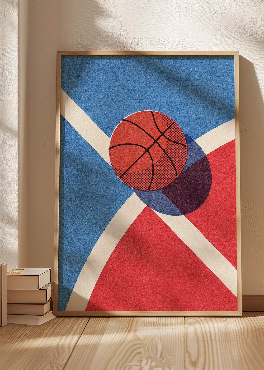 Sportovní umění: basketbalový míč na geometrickém hřišti
