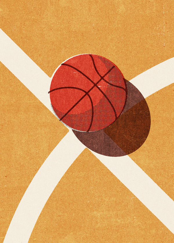 Sportovní umění: červený basketbal na hřišti