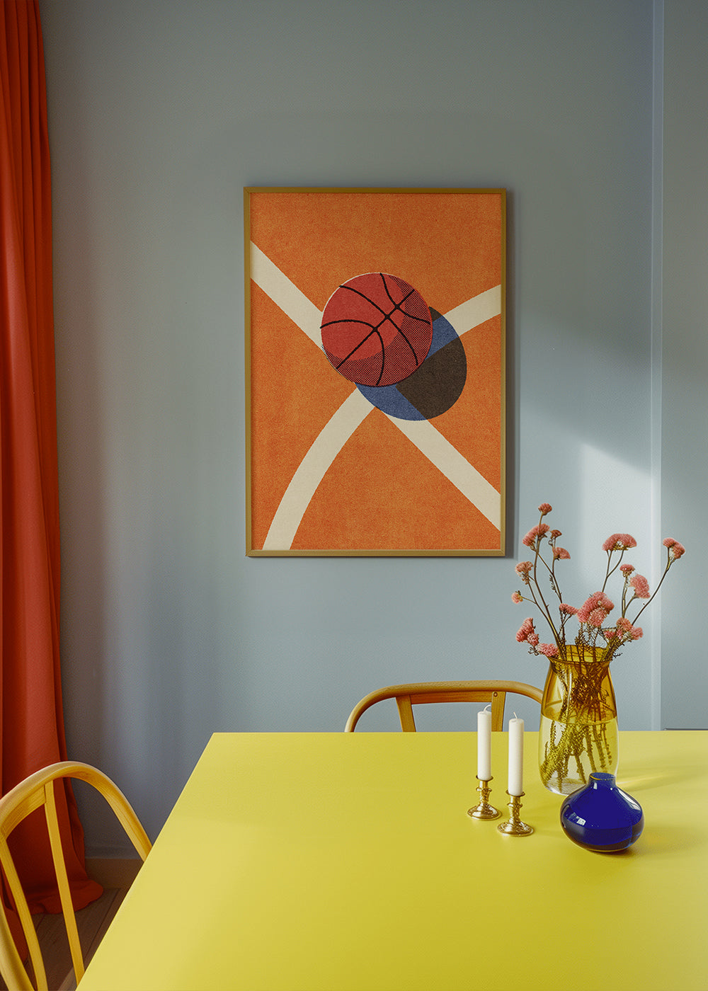 Sportovní umění: červený basketbal na hřišti