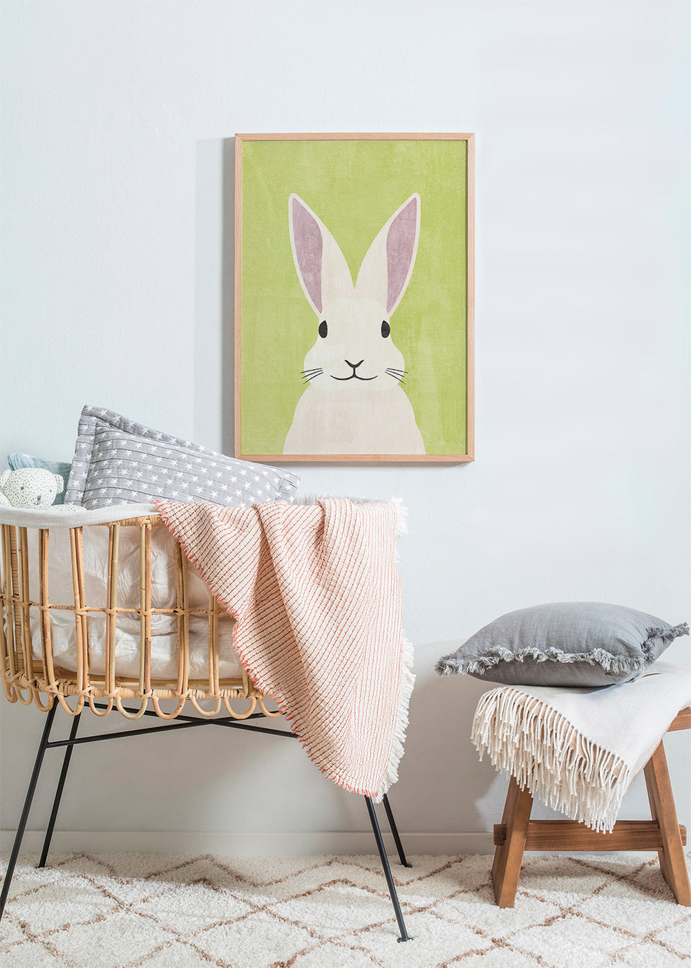 Ilustrace zajíce v pastelových tónech