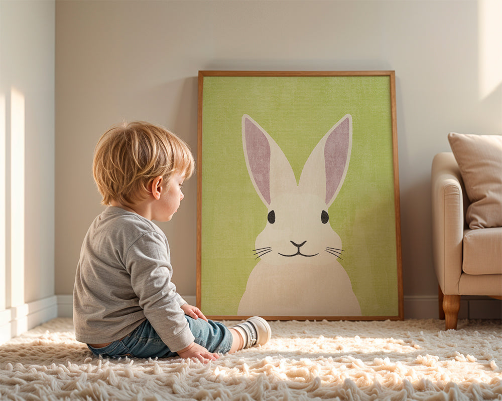 Ilustrace zajíce v pastelových tónech
