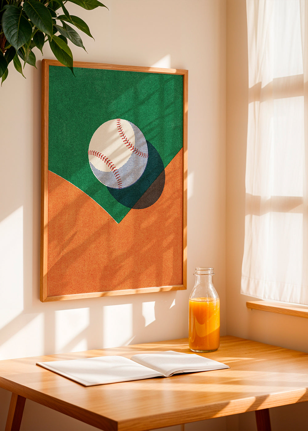 Sportovní umění: baseballový míč na stylizovaném hřišti