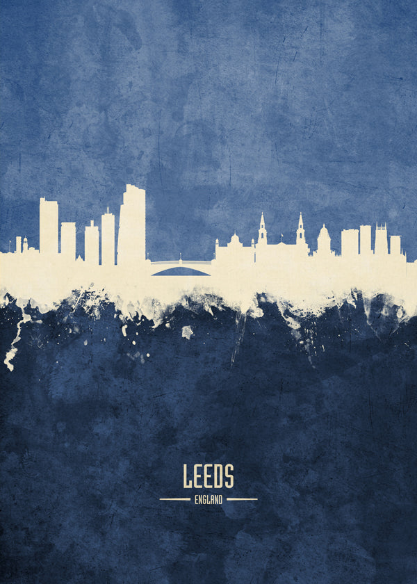 Plakát města: panorama Leeds v modré
