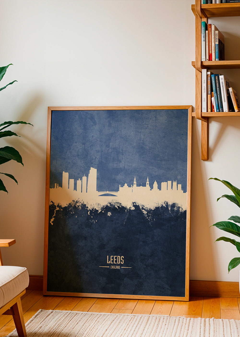 Plakát města: panorama Leeds v modré
