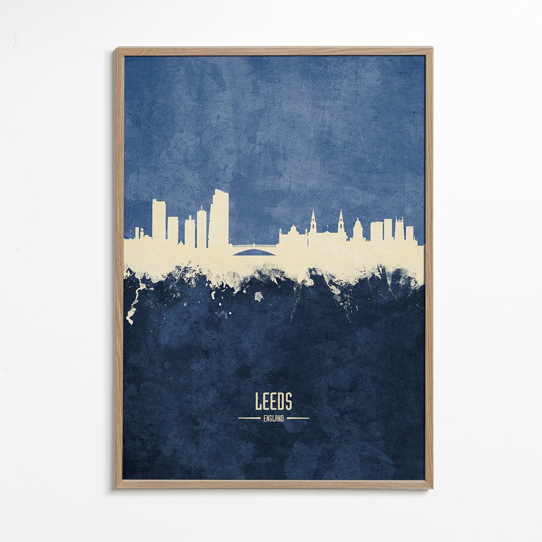 Plakát města: panorama Leeds v modré