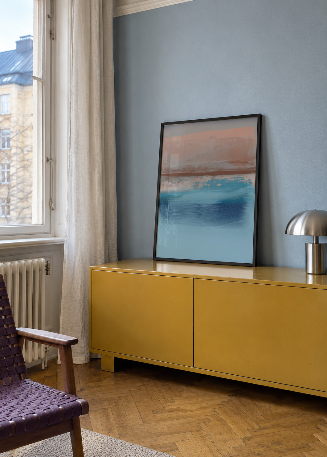 Organic Marks Brown & Blue - Framed poster in an interior