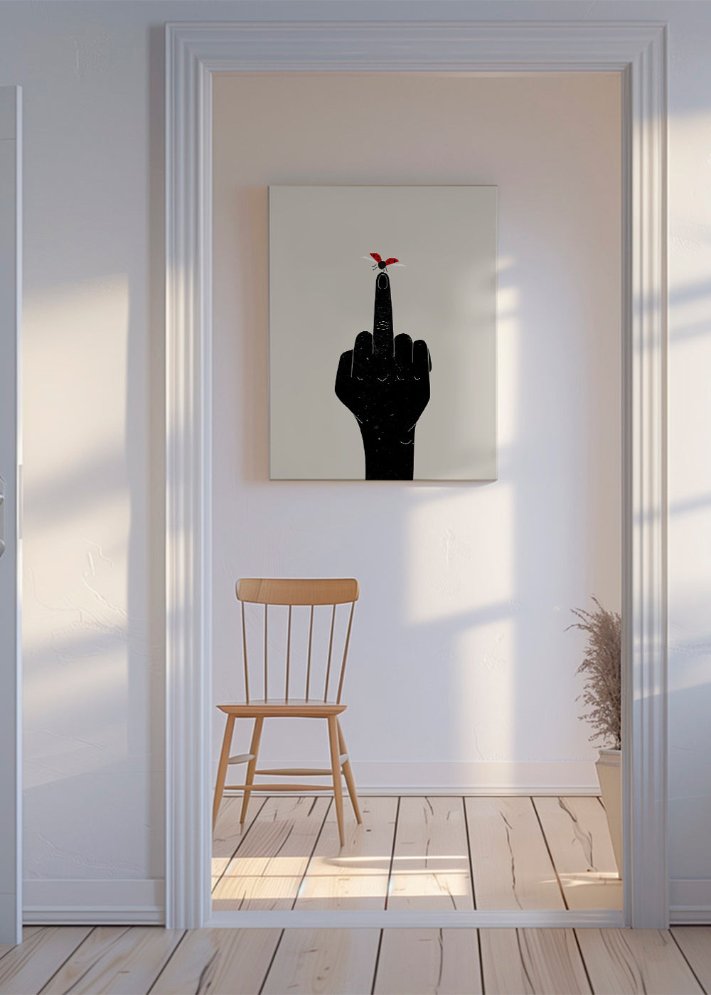 Ilustrace berušky na vztyčeném prstu