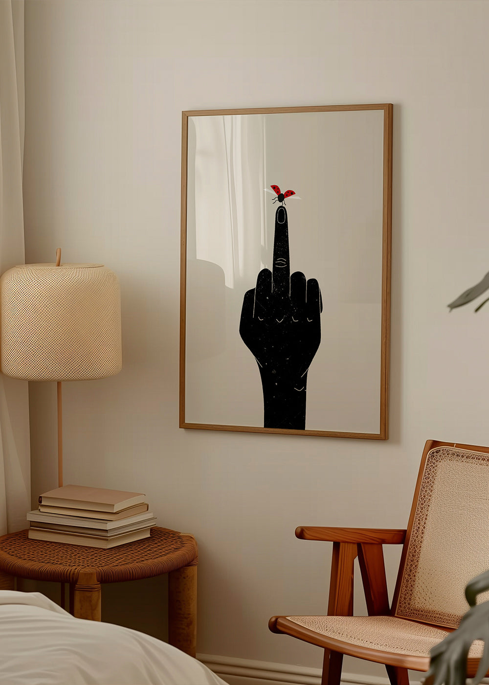 Ilustrace berušky na vztyčeném prstu