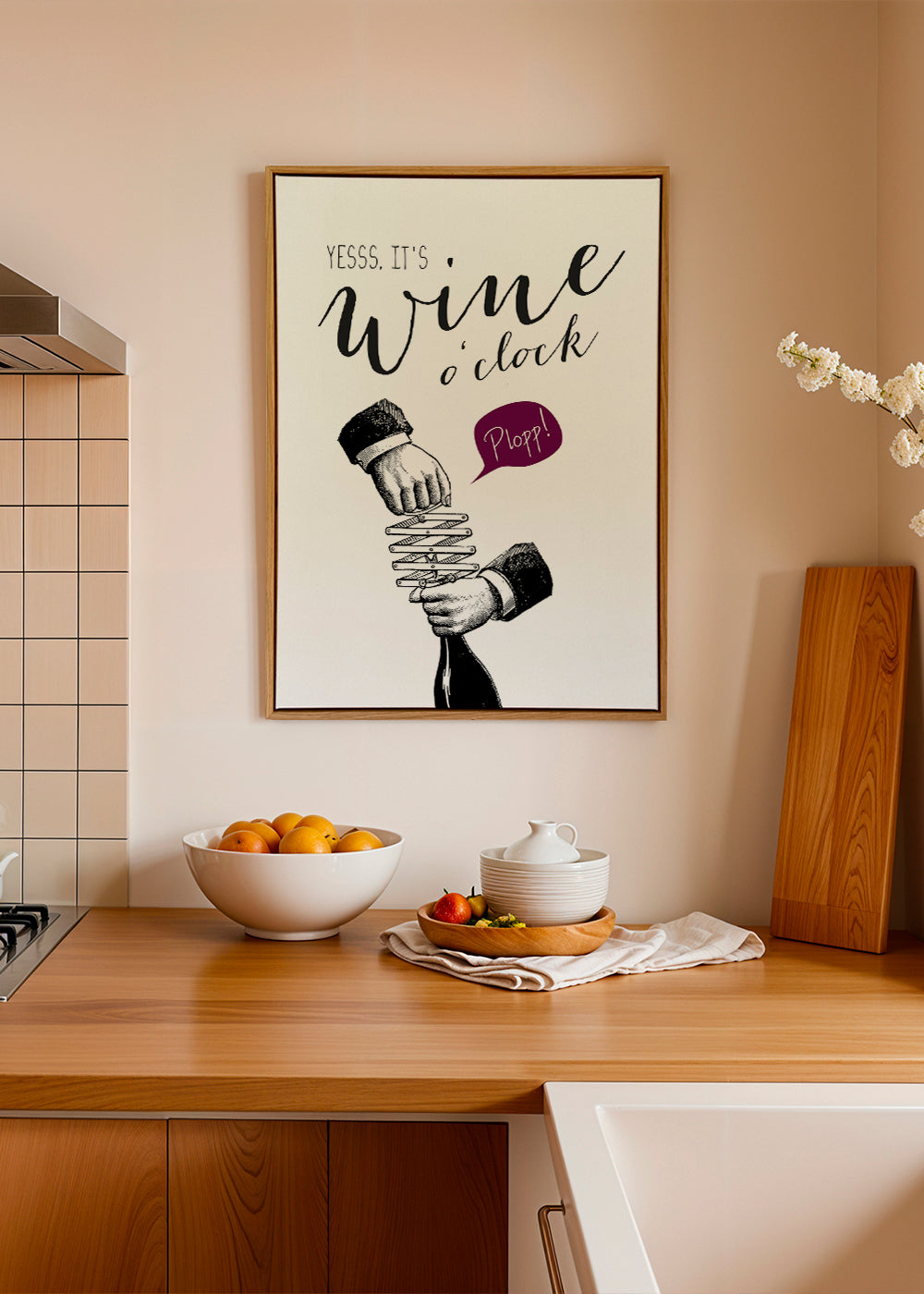 Obraz do kuchyně 'Wine o'clock' typografie a vintage skica