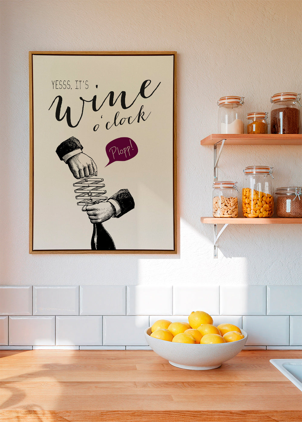 Obraz do kuchyně 'Wine o'clock' typografie a vintage skica