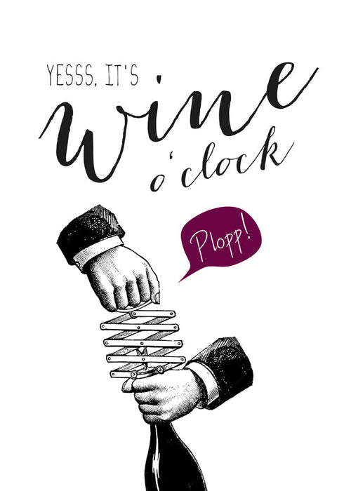 Obraz do kuchyně 'Wine o'clock' typografie a vintage skica