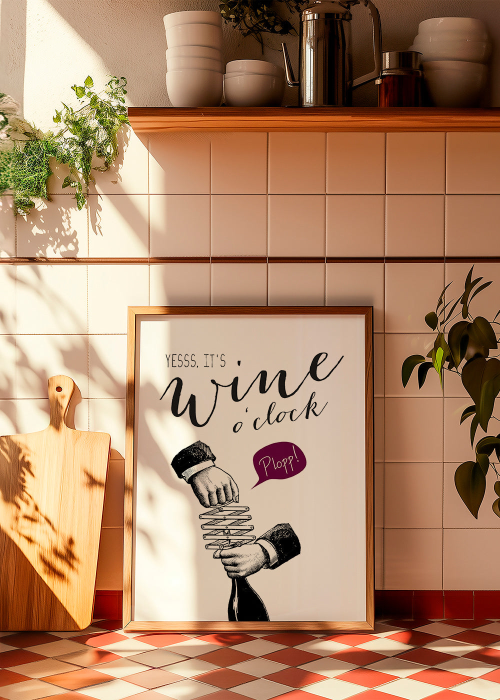 Obraz do kuchyně 'Wine o'clock' typografie a vintage skica