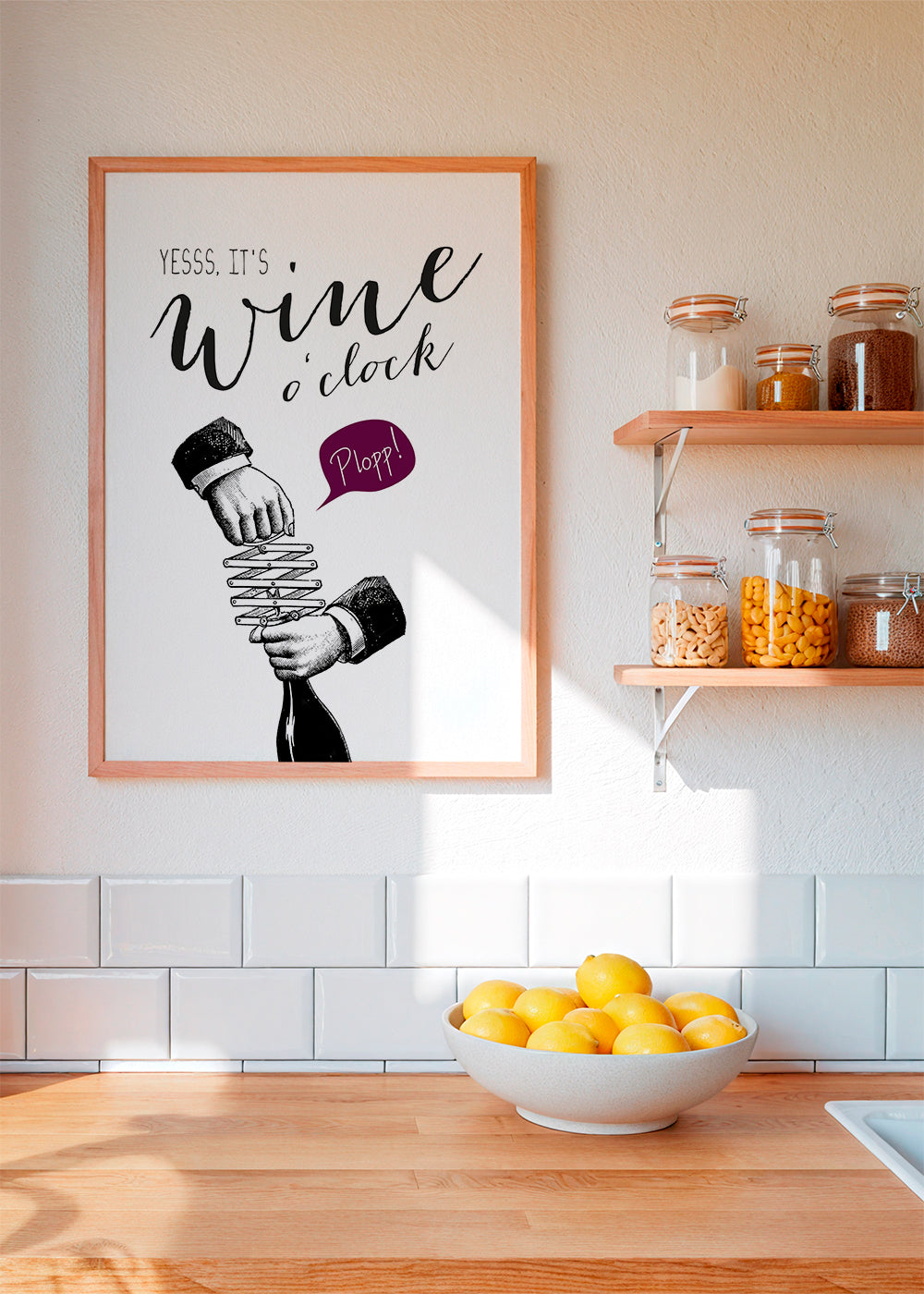 Obraz do kuchyně 'Wine o'clock' typografie a vintage skica