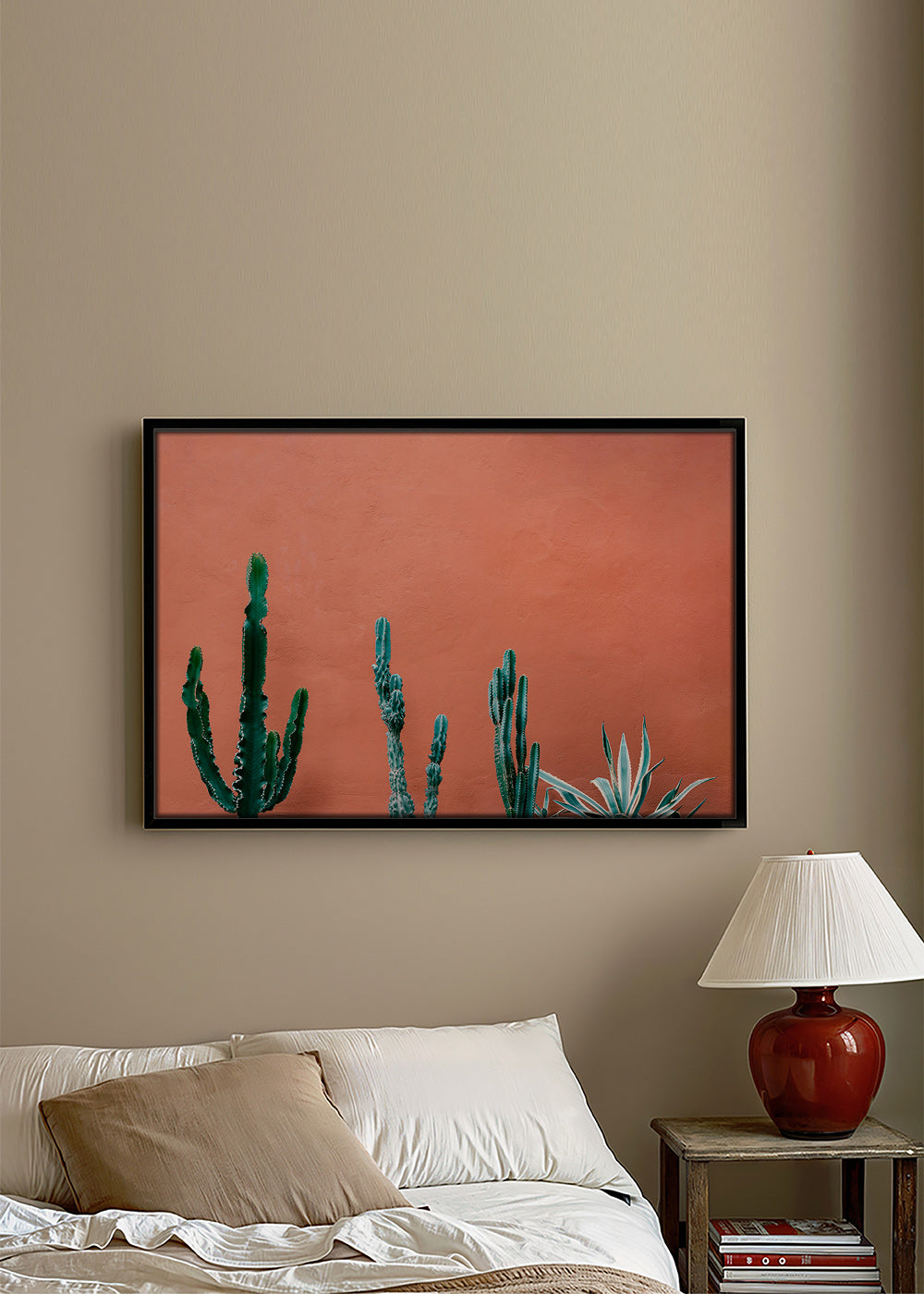Botanický plakát s kaktusy na terakotové zdi – Canvas2