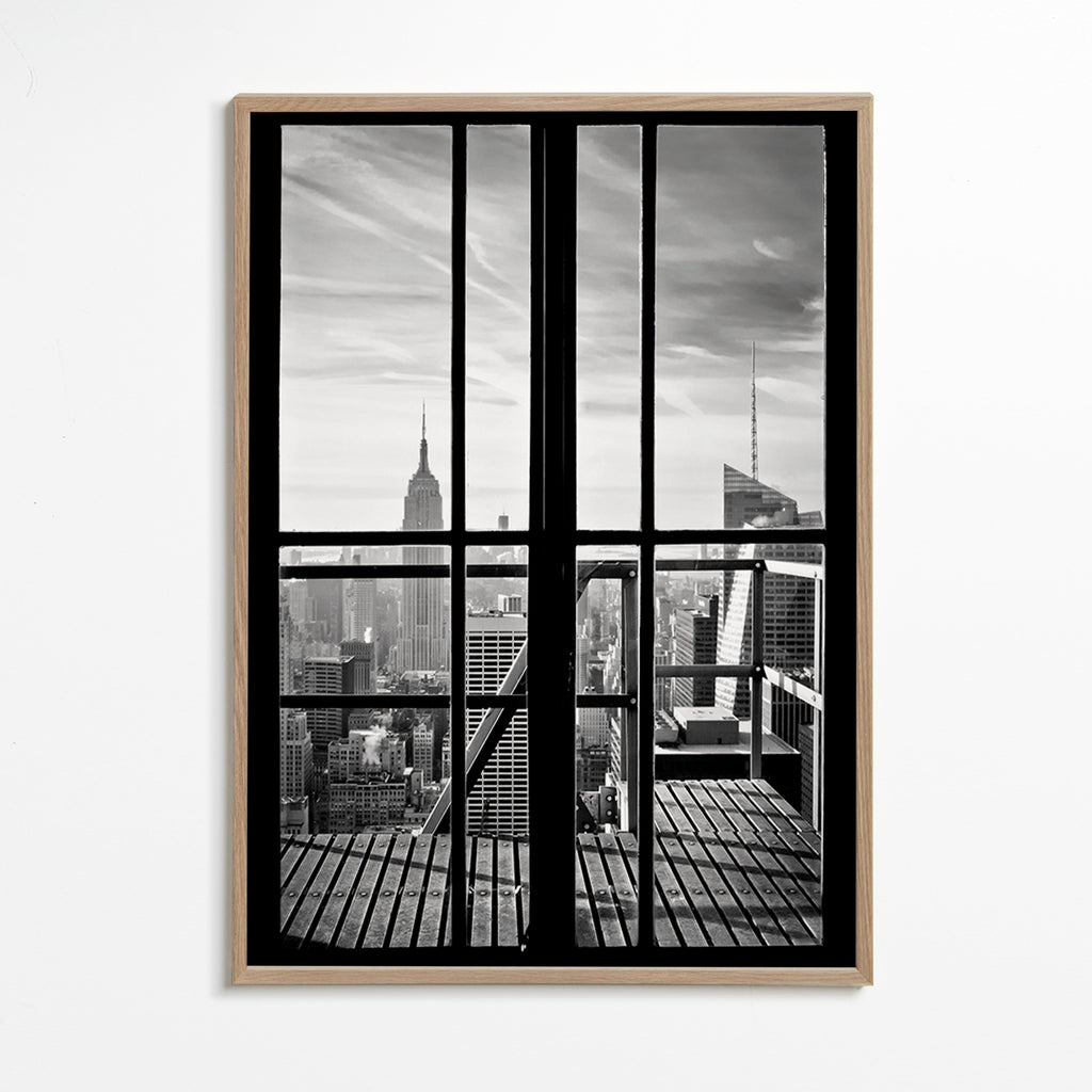 Obraz města z pohledu z okna – Oak Frame