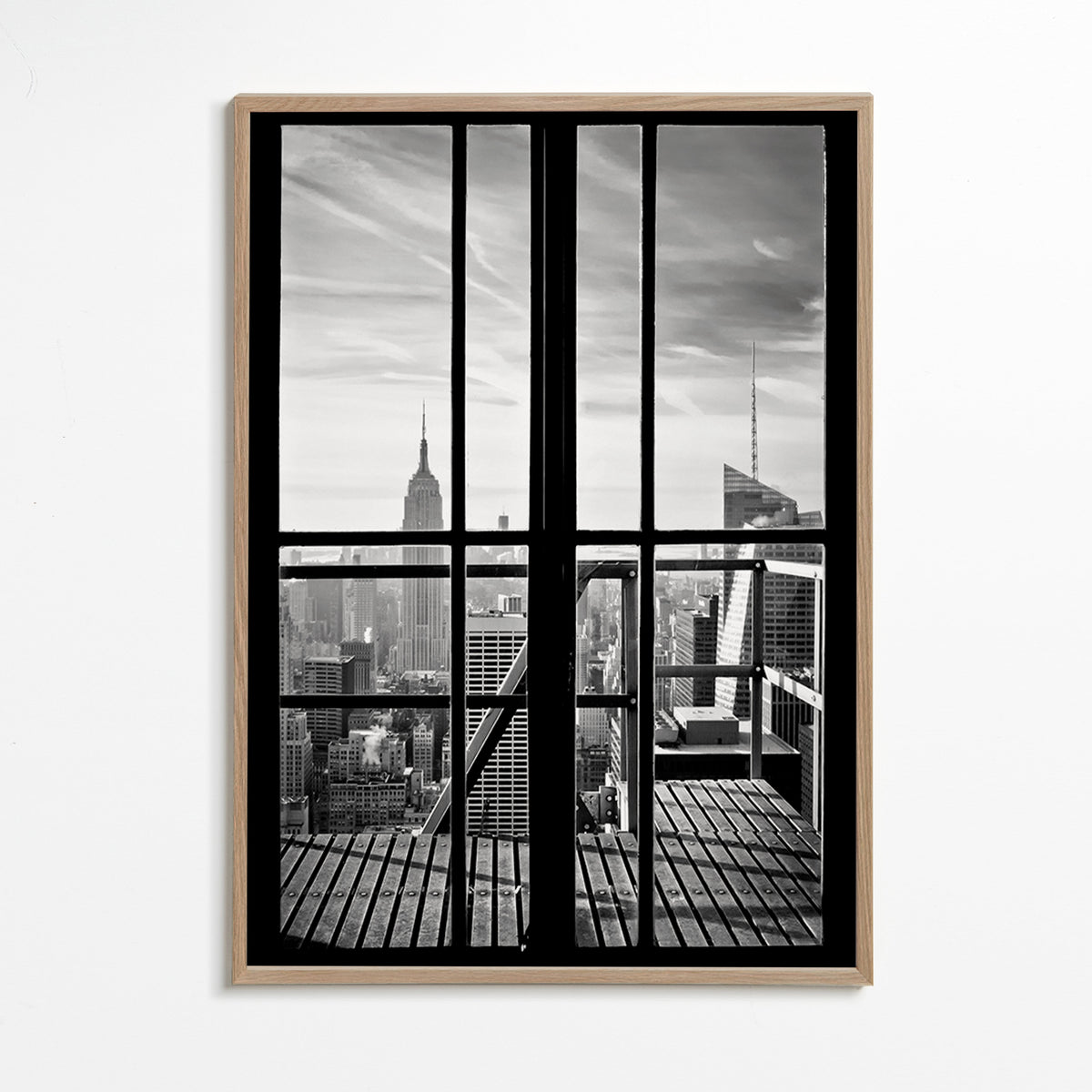 Obraz města z pohledu z okna – Oak Frame