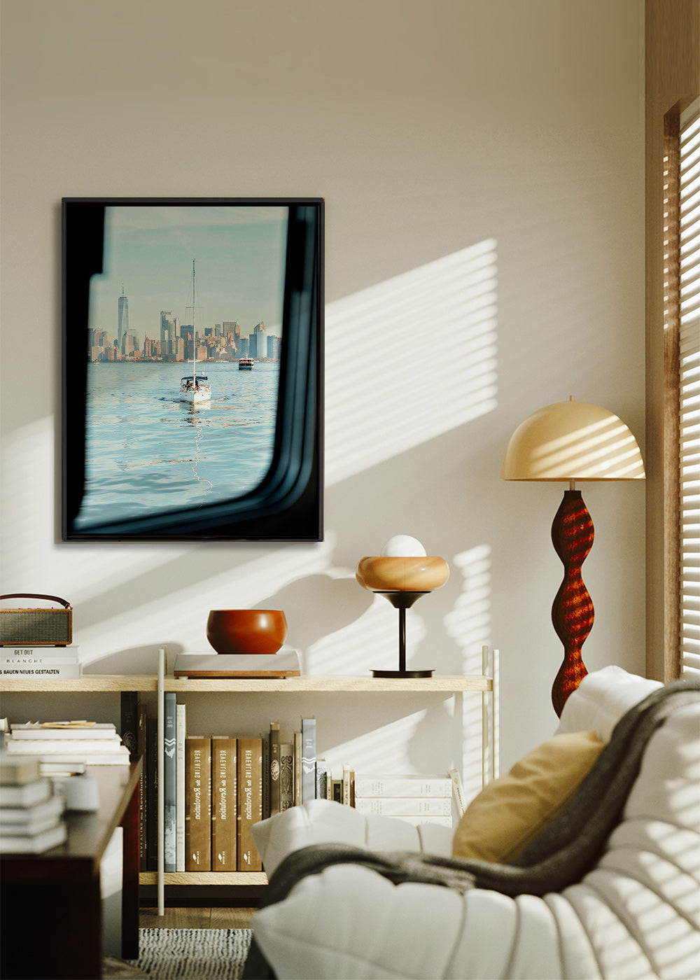 Cestovatelský plakát s plachetnicí a panoramatem města – Canvas2