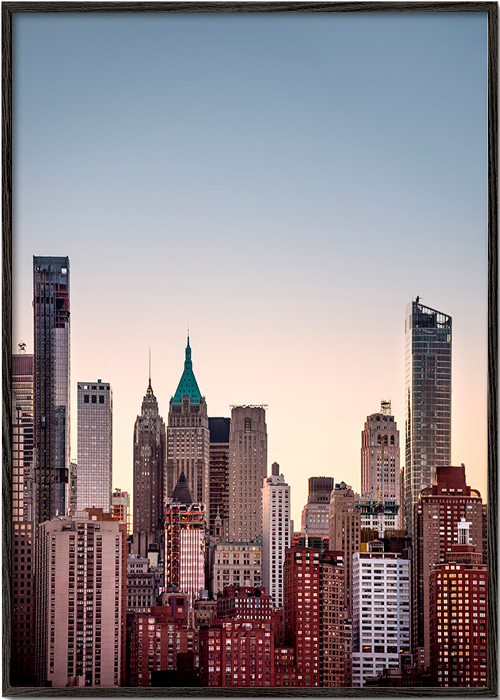 Plakát města se skyline za soumraku – Black Frame