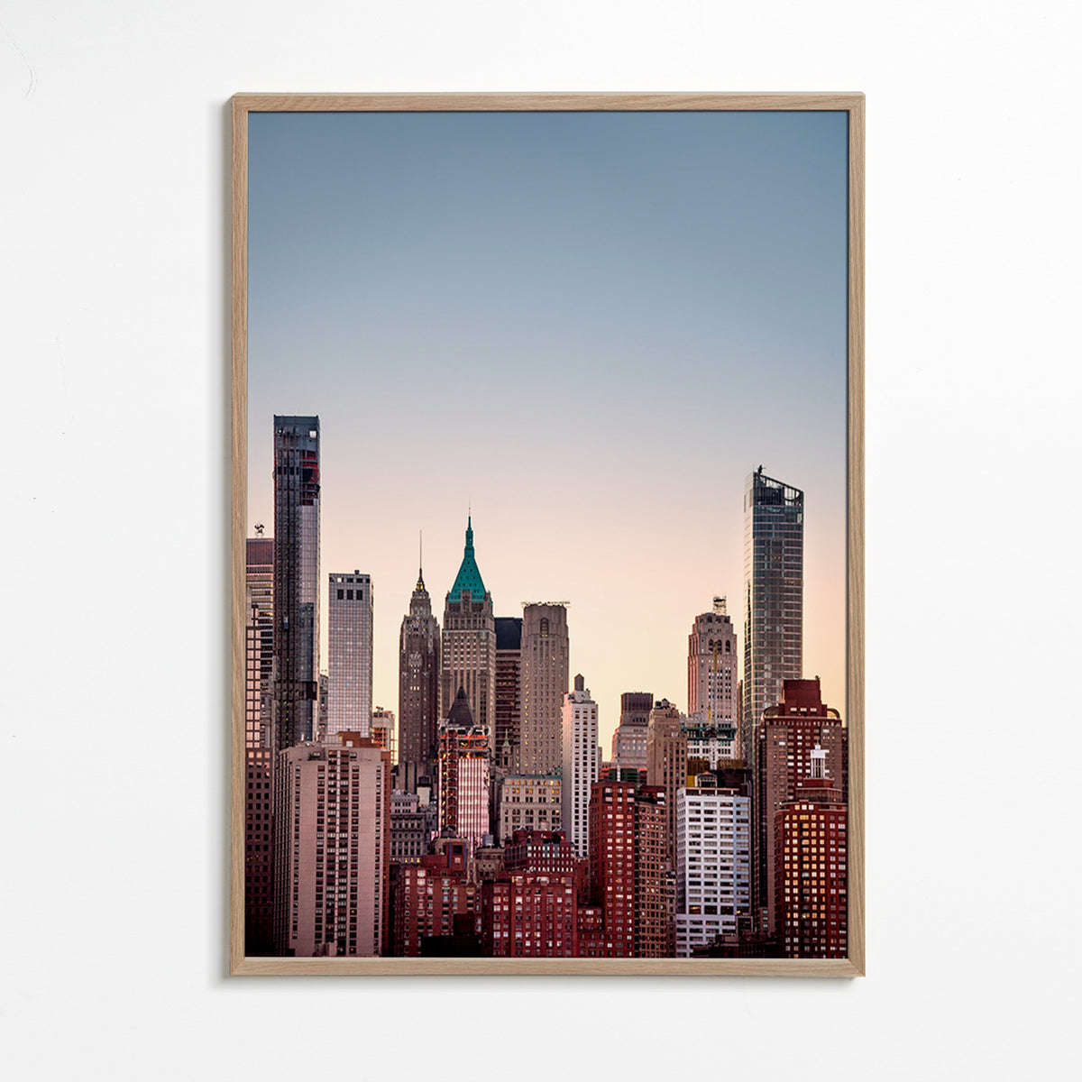 Plakát města se skyline za soumraku – Oak Frame