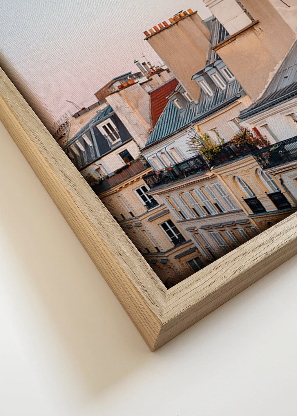 Obraz města se střechami za úsvitu – Canvas detail
