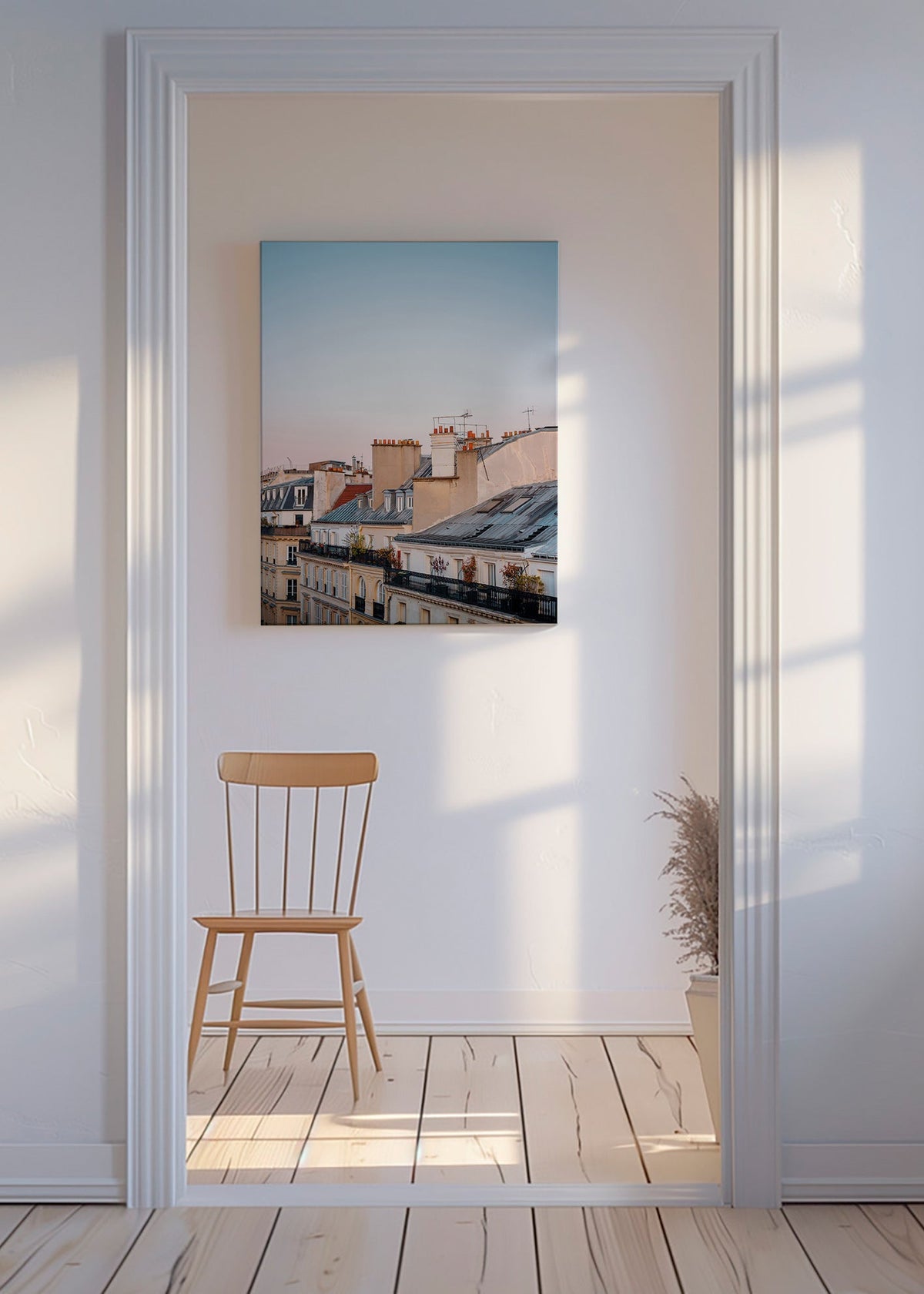 Obraz města se střechami za úsvitu – Canvas