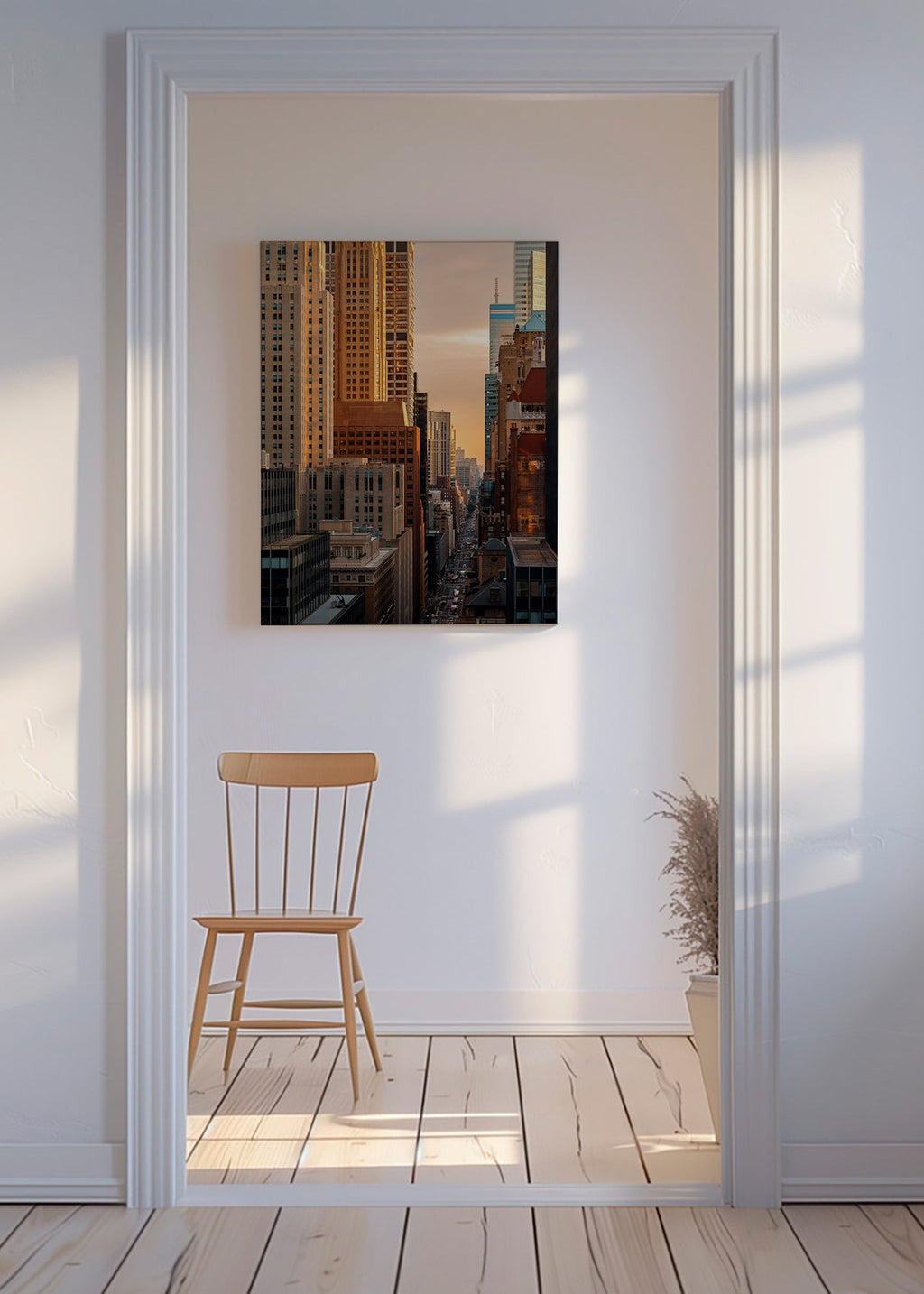 Obraz města za svítání – Canvas