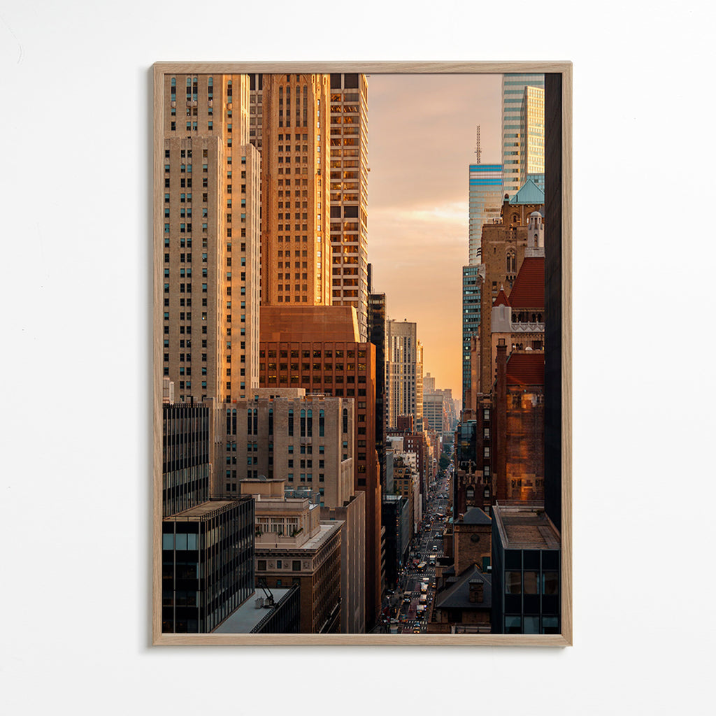 Obraz města za svítání – Oak Frame