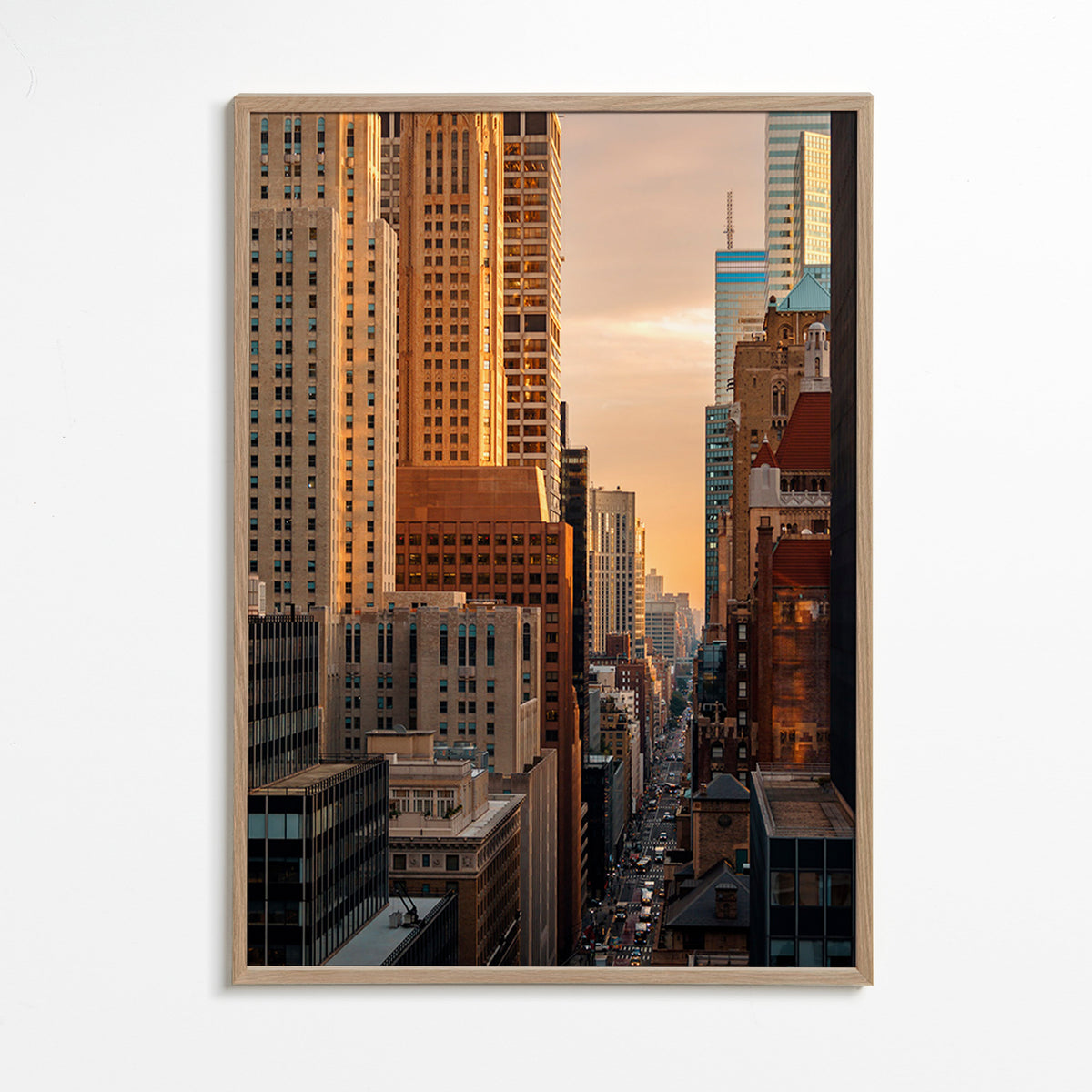 Obraz města za svítání – Oak Frame
