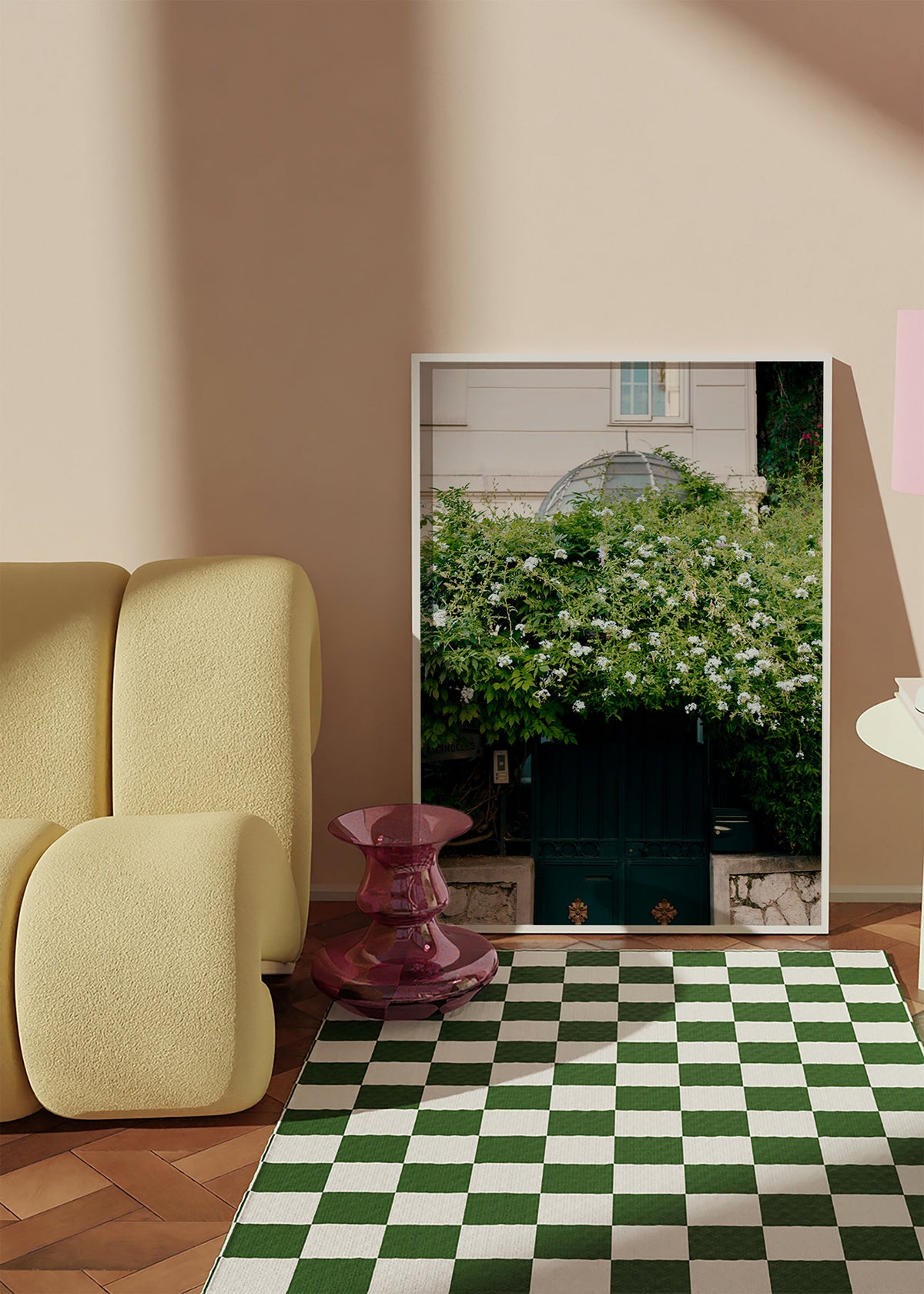 Botanický plakát s bílou popínavou rostlinou u brány – Product2