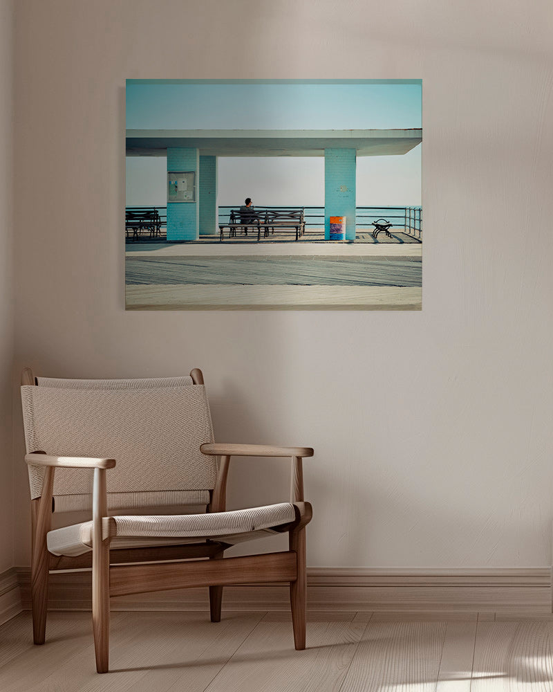 Fotografie mola s osamělou lavičkou – Canvas