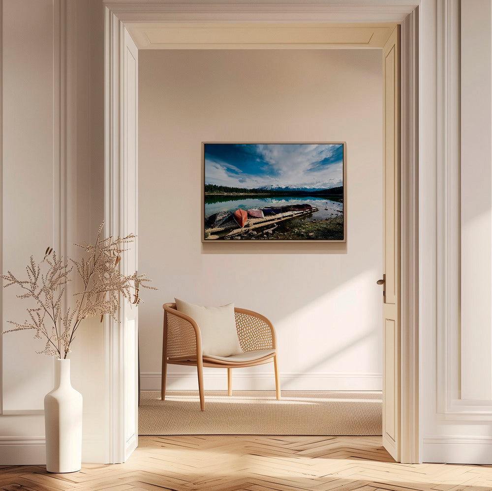 Krajinářský obraz s kajaky u mola – Canvas1