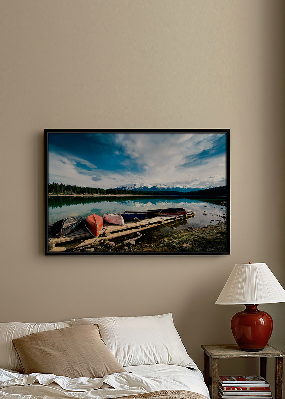 Krajinářský obraz s kajaky u mola – Canvas2